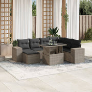 Loungeset 8-delig poly rattan lichtgrijs