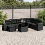 9-piece lounge set with cushions poly rattan black