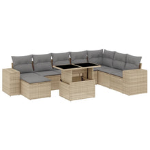 9-delige Loungeset met kussens poly rattan beige