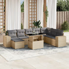 9-delige Loungeset met kussens poly rattan beige