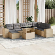 9-piece Loungeset with cushions poly rattan beige