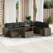 9-piece Loungeset with cushions poly rattan grey