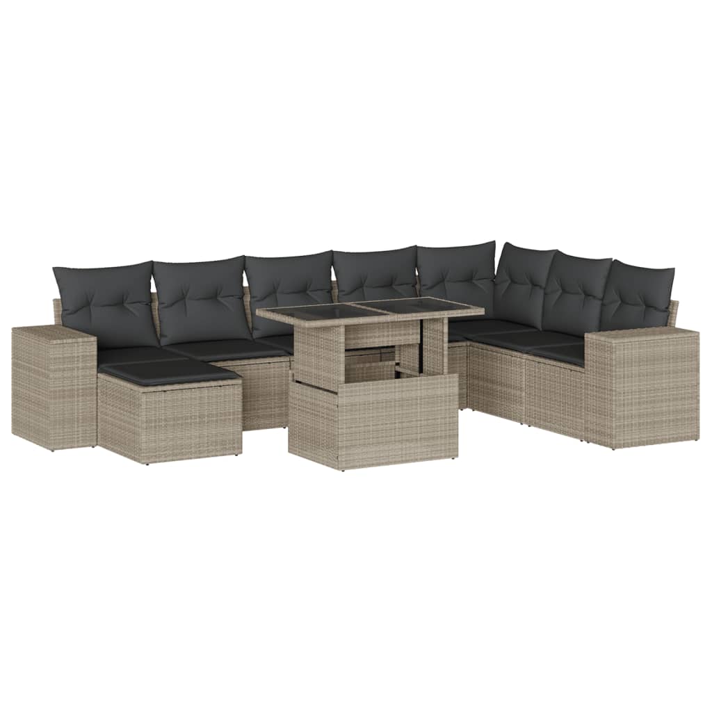 9-delige Loungeset met kussens poly rattan lichtgrijs