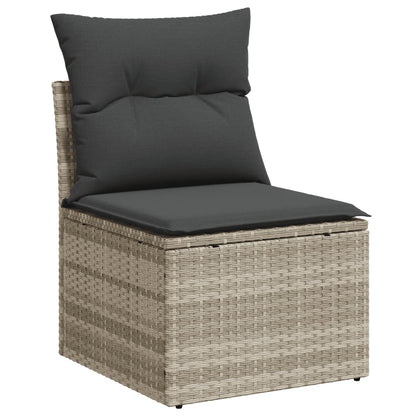 9-delige Loungeset met kussens poly rattan lichtgrijs