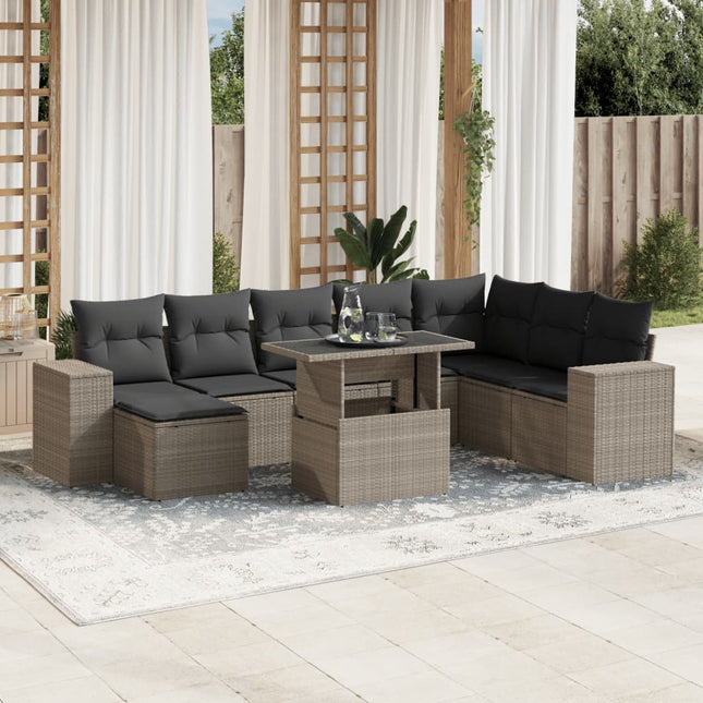 9-delige Loungeset met kussens poly rattan lichtgrijs