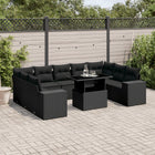 10-delige Loungeset met kussens poly rattan zwart