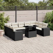 10-piece Lounge Set with cushions poly rattan black