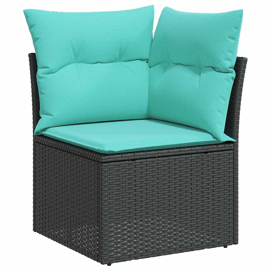 10-delige tuinbankset met kussens van zwart polyrotan