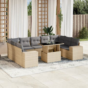 10-piece Lounge Set with Cushions Poly Rattan Beige