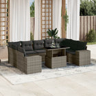 10-delige Loungeset met kussens poly rattan grijs