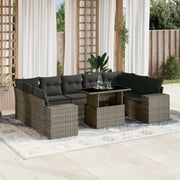 10-piece Lounge Set with Cushions Poly Rattan Grey