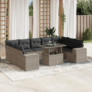 10-piece Lounge Set with Cushions Poly Rattan Light Grey