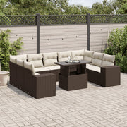 10-piece Lounge Set with cushions poly rattan brown