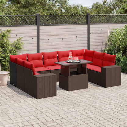 10-delige tuinbankset met kussens, bruin polyrotan