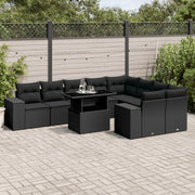 Loungeset 10-delig poly rattan zwart