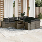 Loungeset 10-delig poly rattan grijs