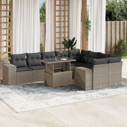 Loungeset 10-delig poly rattan lichtgrijs