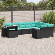 10-piece garden lounge set with cushions black poly rattan