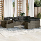 10-delige Loungeset met kussens poly rattan grijs