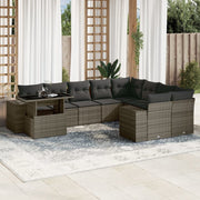 Loungeset 10-delig poly rattan grijs