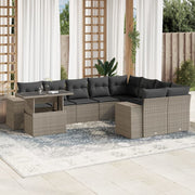 Loungeset 10-delig poly rattan lichtgrijs