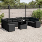 11-delige Loungeset met kussens poly rattan zwart