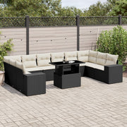 11-piece Lounge Set with Cushions Poly Rattan Black