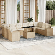 11-piece Garden Furniture Set with Cushions, Poly Rattan, Beige