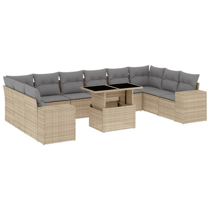 11-delige Tuinset met kussens poly rattan beige
