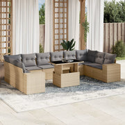11-piece Garden Furniture Set with Cushions, Poly Rattan, Beige