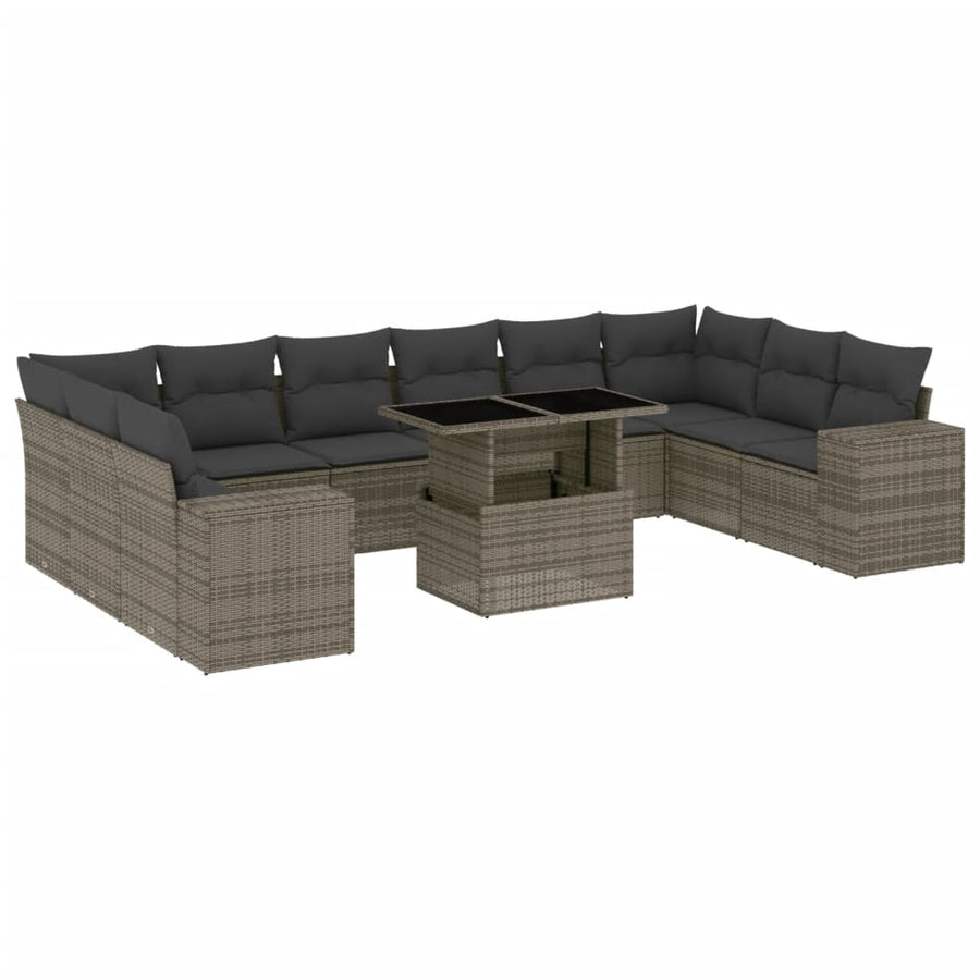 11-delige Loungeset met kussens poly rattan grijs