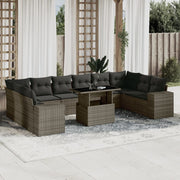 11-piece Loungeset with cushions poly rattan grey