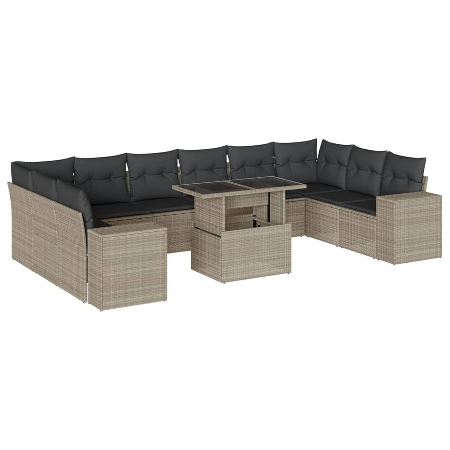 11-delige Loungeset met kussens poly rattan lichtgrijs