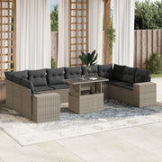 11-Piece Loungeset with cushions poly rattan light gray
