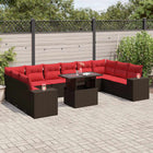 11-piece garden sofa set with cushions, brown poly rattan