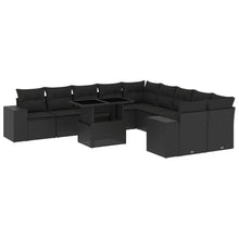 11-delige Loungeset met kussens poly rattan zwart