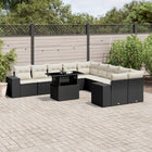 11-delige Loungeset met kussens poly rattan zwart