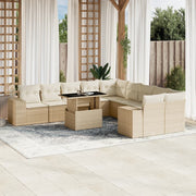 Tuinset poly rattan 11-delig beige met kussens