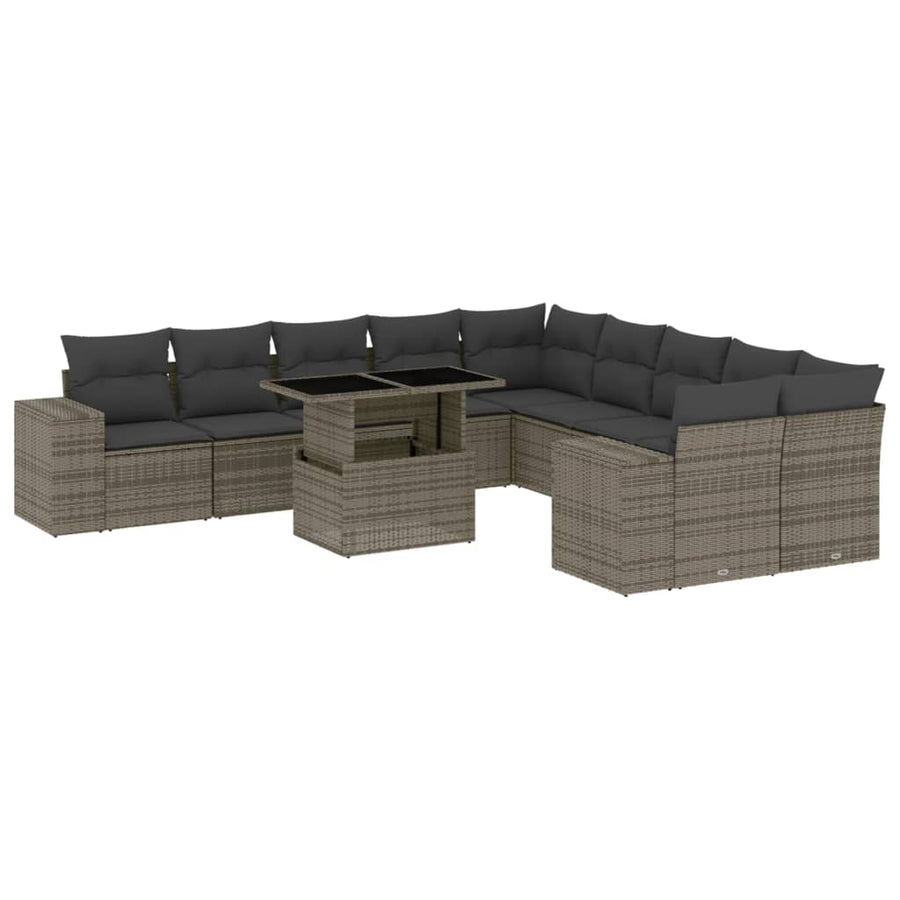 11-delige Loungeset met kussens poly rattan grijs