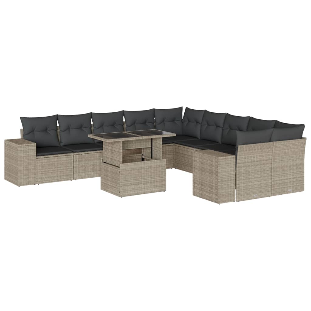 11-delige Loungeset met kussens poly rattan lichtgrijs