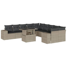 11-delige Loungeset met kussens poly rattan lichtgrijs