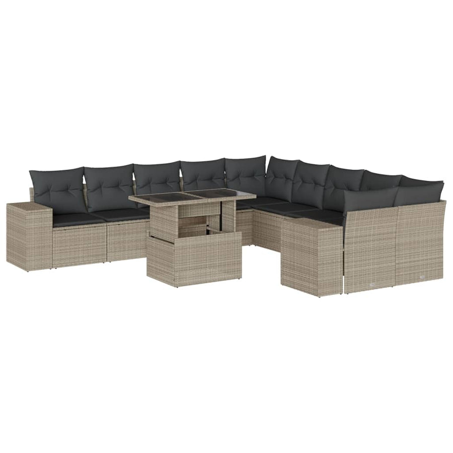 11-delige Loungeset met kussens poly rattan lichtgrijs