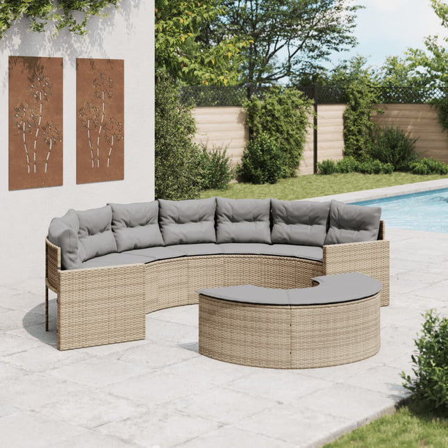 2-delige Loungeset halfrond poly rattan beige