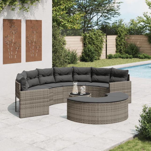 3-delige Loungeset halfrond poly rattan grijs