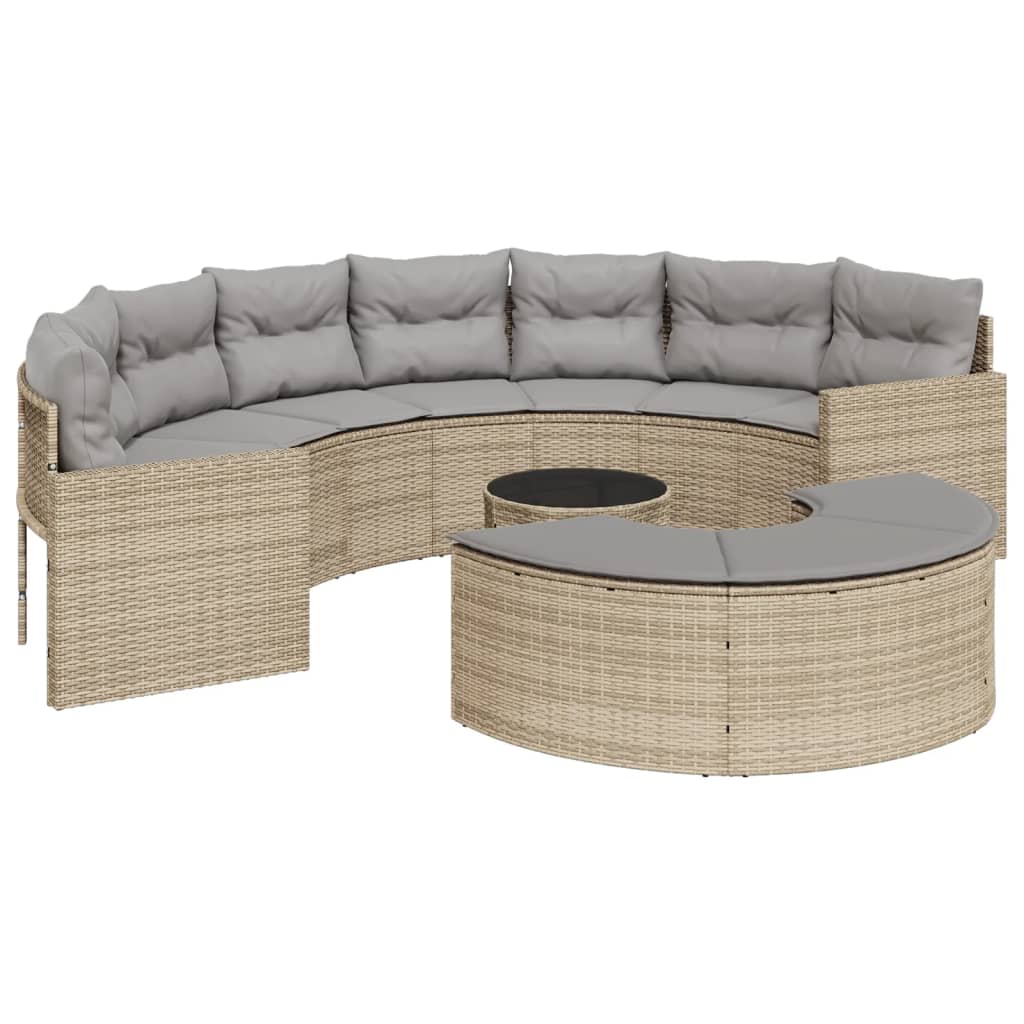 3-delige Loungeset halfrond poly rattan beige