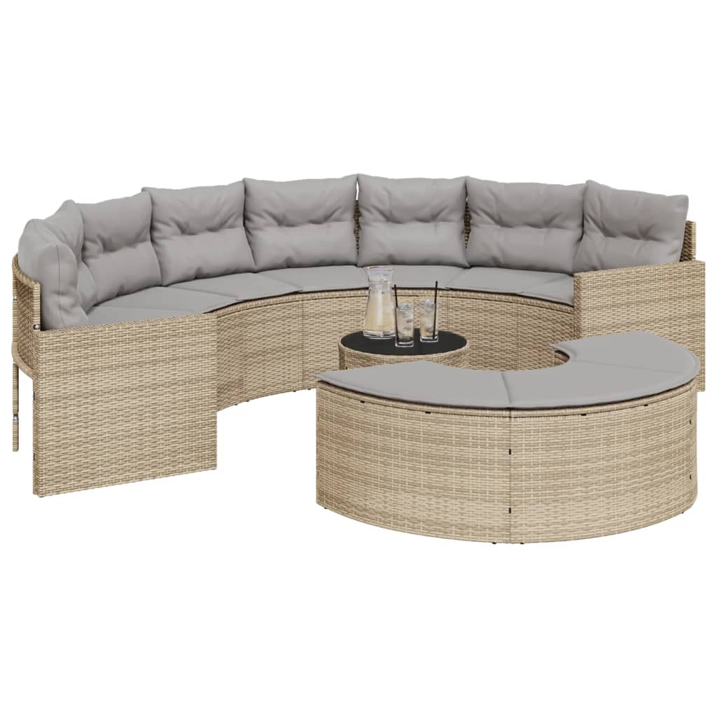 3-delige Loungeset halfrond poly rattan beige