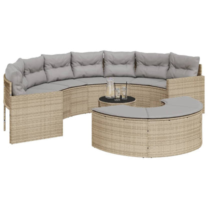 3-delige Loungeset halfrond poly rattan beige