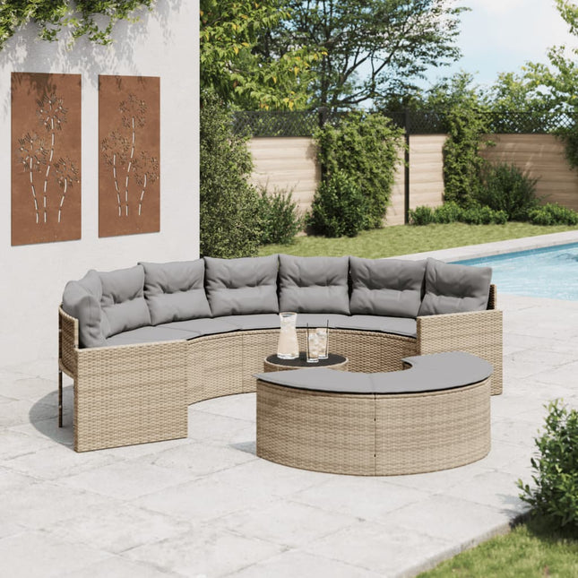 3-delige Loungeset halfrond poly rattan beige