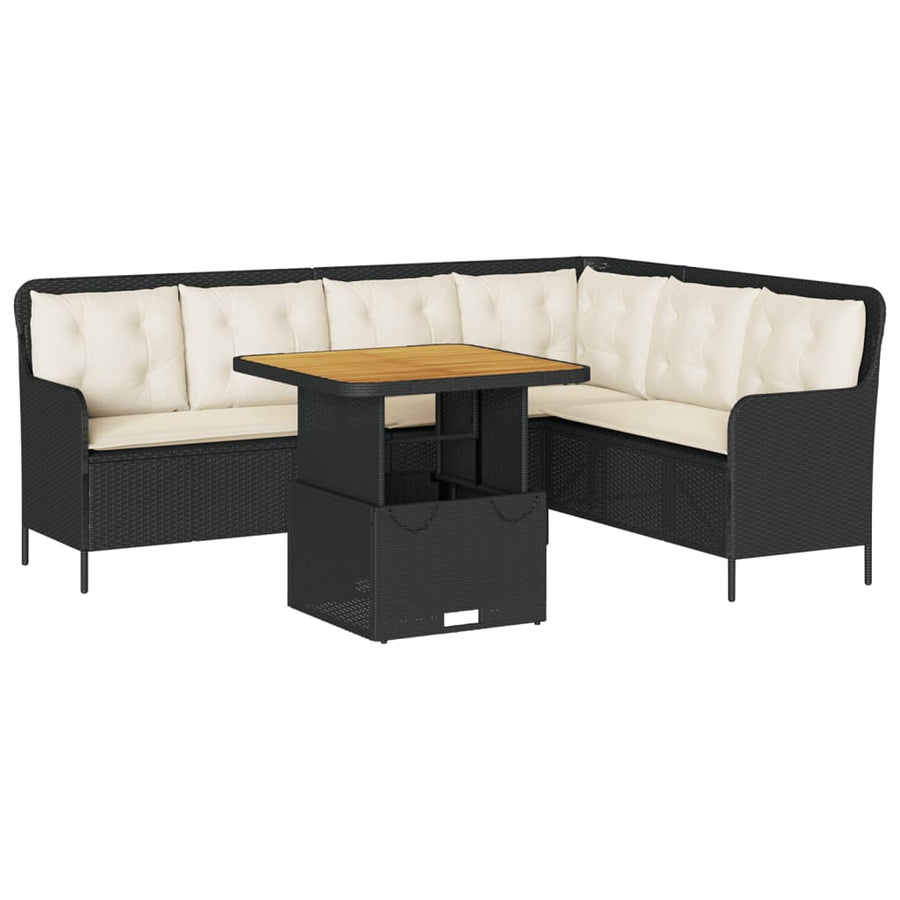 2-delige Loungeset met kussens poly rattan zwart