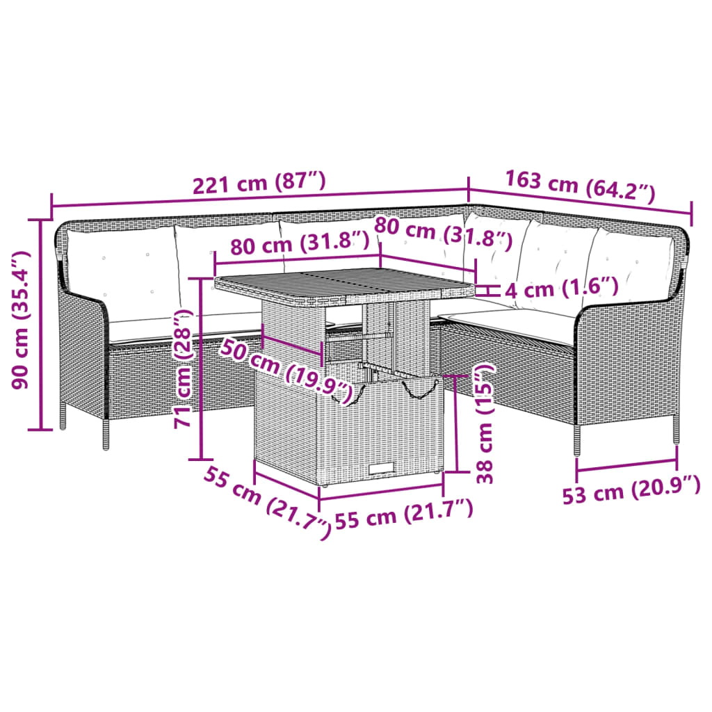 2-delige Loungeset met kussens poly rattan zwart
